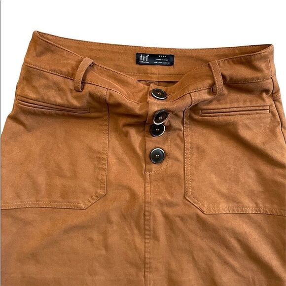 TRF by ZARA Faux suede leather skirt cognac brown size small - Picture 4 of 6